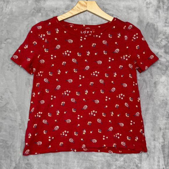 LOFT Lot of 2 T Shirts Red Linen SP Gray Vintage Soft Peacock Graphic - Picture 11 of 16